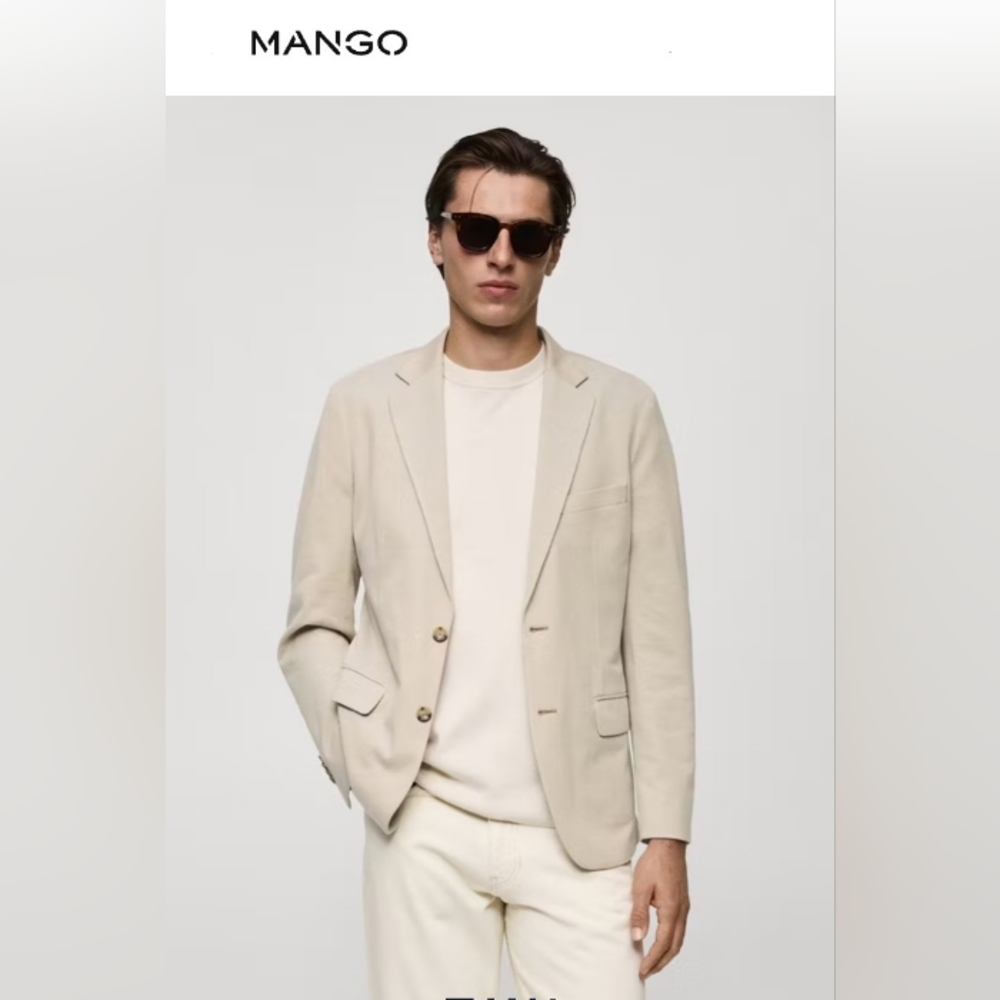 MNG MANGO Mens Smart Collection Slim Fit Blazer Biege Sz 44 NWT